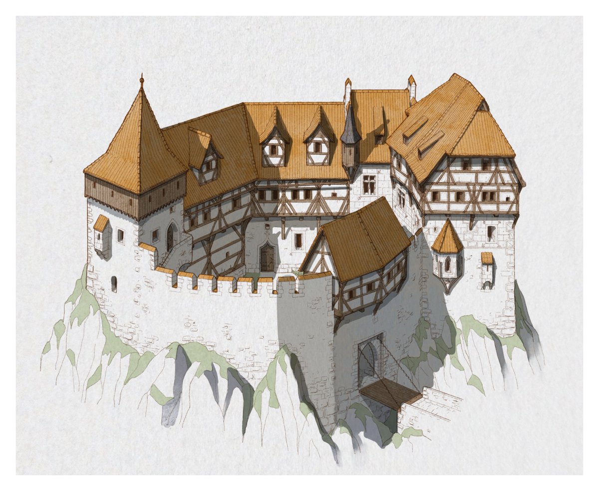 ClippyMagic's tweet image. I sketched a small southern german castle set around the mid 15th century