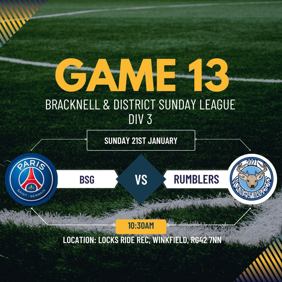 📆 ⚽️ - Game 13 - Domestic focus continues…

An unfortunate and undeserved cup exit means we have our scopes set on the league with promotion in sight👀

Bracknell Saint-Germain away from home this morning🤞

are we playing at home this season?🤥
