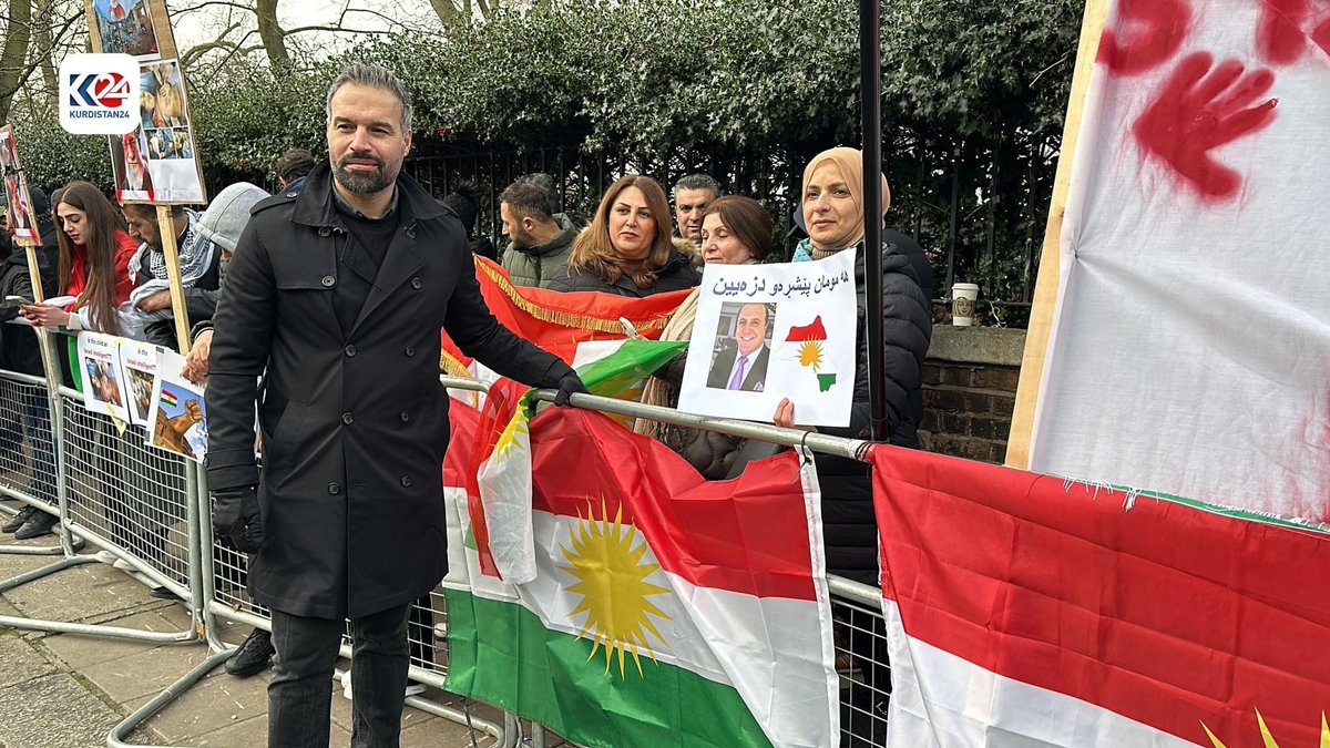 KurdistanWatch's tweet photo. Despite the presence of hundreds of thousands of Kurds in the U.K., fewer than 200 people attended a protest in front of Iran embassy in London to protest the attack on Erbil.

On the same day, KRG PM Barzani visited the UK, but solely to visit his son (more on this later). https://t.co/rabDoieADp