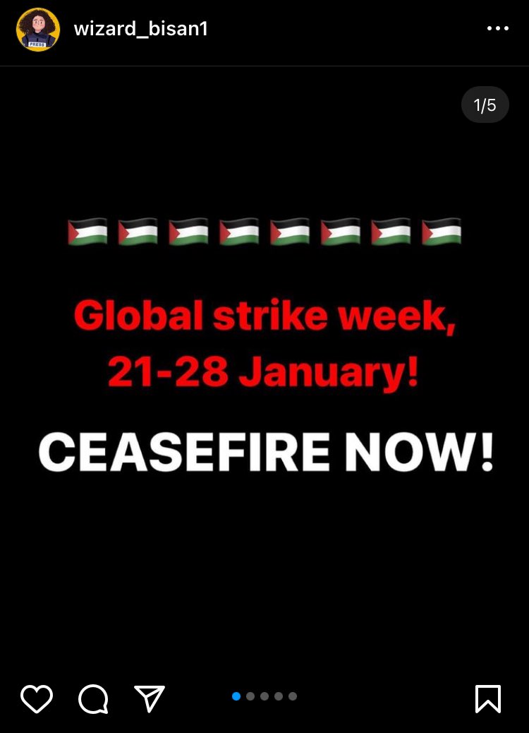 abr_havena's tweet photo. Remember that from the 21st to the 28th OF JANUARY THERE WILL BE A GLOBAL STRIKE
I INVITE EVERYONE TO NOT BUY ANYTHING IN THAT PERIOD AND TO USE YOUR MAIN ACCOUNTS ONLY TO RETWEET AND SPREAD AS MUCH AS POSSIBLE ABOUT GAZA AND PALESTINIANS.
DO IT FOR GAZA, DO IT FOR PALESTINE 🇵🇸 https://t.co/k9Uv30LbWK