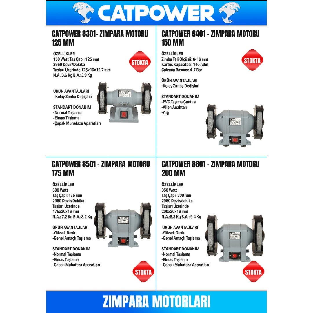 🔵Catpower ® 
🟦 8301 Zımpara Motoru 125 MM
🟦 8401 Zımpara Motoru 150 MM
🟦 8501 Zımpara Motoru 175 MM
🟦 8601 Zımpara Motoru 200 MM

▶️ CATPOWER ® 
🟦Ankara Bölge Bayi
🇹🇷Hatiboğlu İnşaat Ticaret Ltd. Şti.
📧info@hatibogluinsaat.com.tr
💻hatibogluinsaat.com.tr
☎️03123106873 PBX