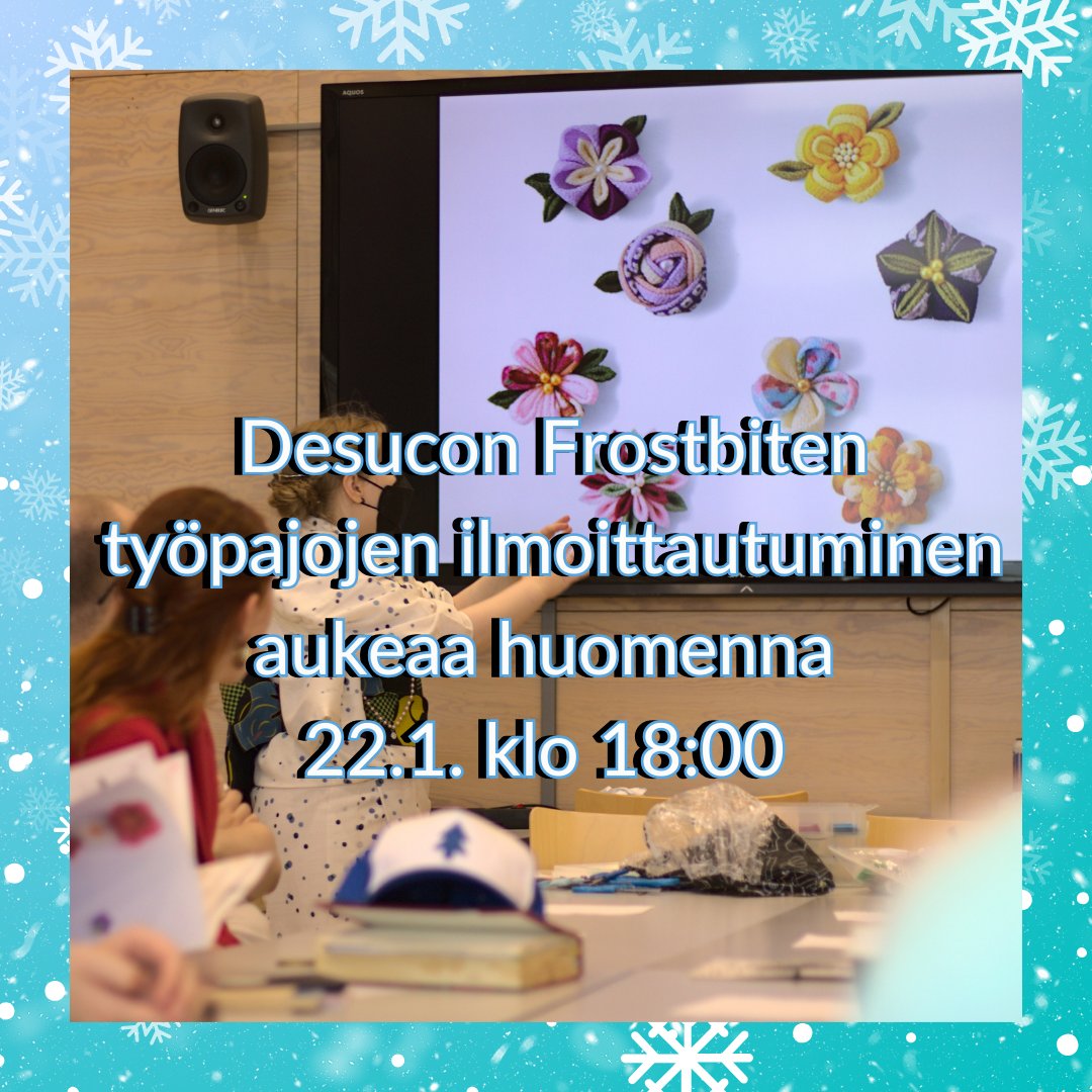 desukun's tweet photo. Ilmoittautuminen työpajoihin aukeaa huomenna kello 18. Mukaan voit ilmoittautua kotisivujemme kautta.

Tänä vuonna tarjolla on Amigurumipaja, Tsumami-kukkatyöpaja, Vaatepiirrustuspaja 2.0., sekä Cosplay-improesiintymispaja!

Kuva: niyarifa https://t.co/Bhe79ElWWv