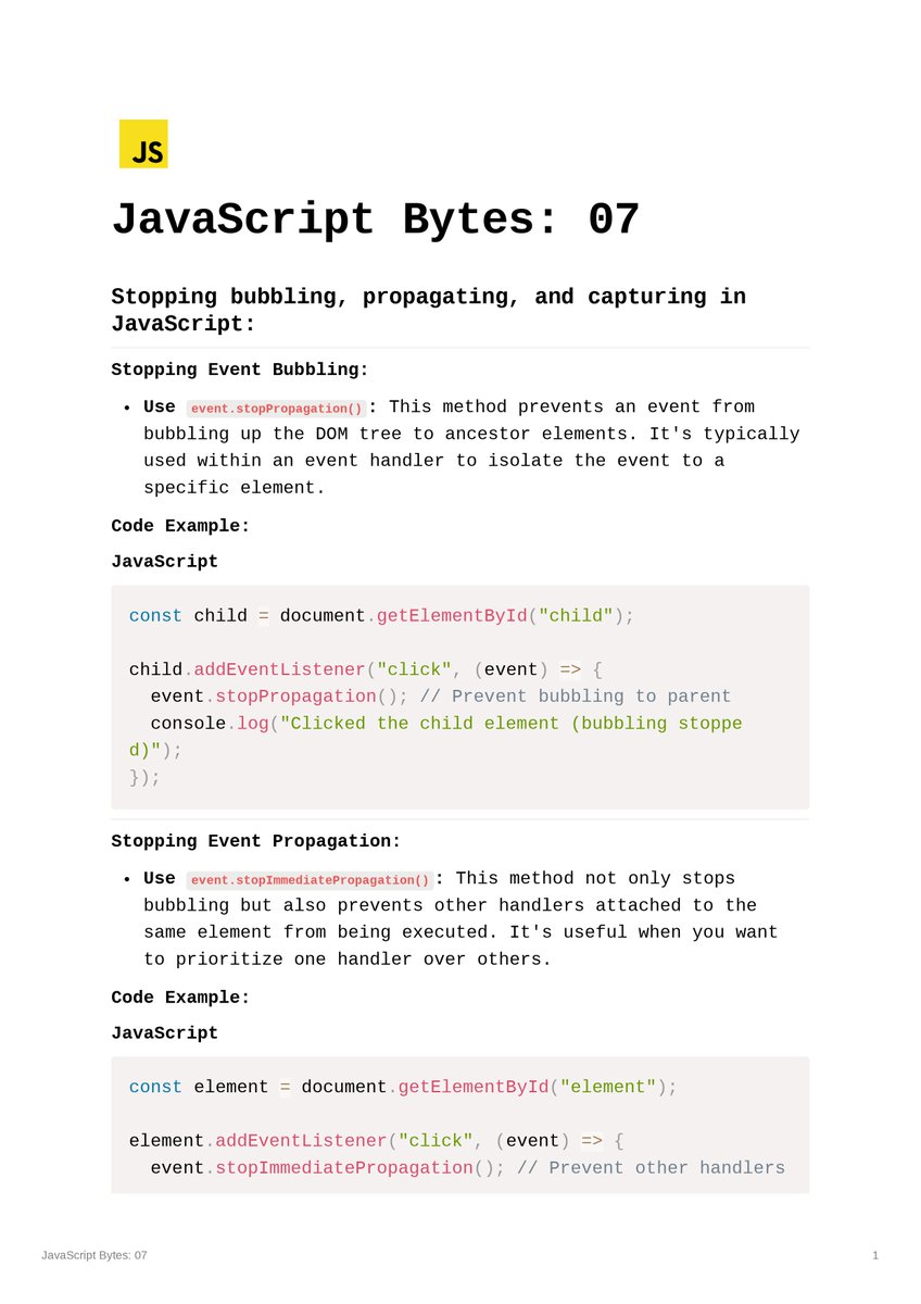 irahuldutta02's tweet photo. ๐ป Learning in Bytes ๐
๐ก JavaScript Bytes:ย 07 - Stopping bubbling, propagating, and capturing in JavaScript
#learningInBytes #javaScriptBytes
@isanketsingh https://t.co/u1xwskHp3l