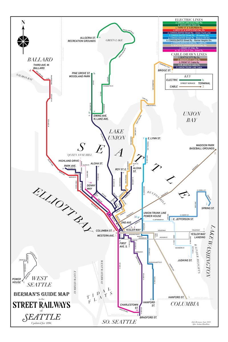 GordonOfSeattle's tweet photo. Seattle's streetcar systems in 1896, 1941, and today. https://t.co/dGPibq90yA