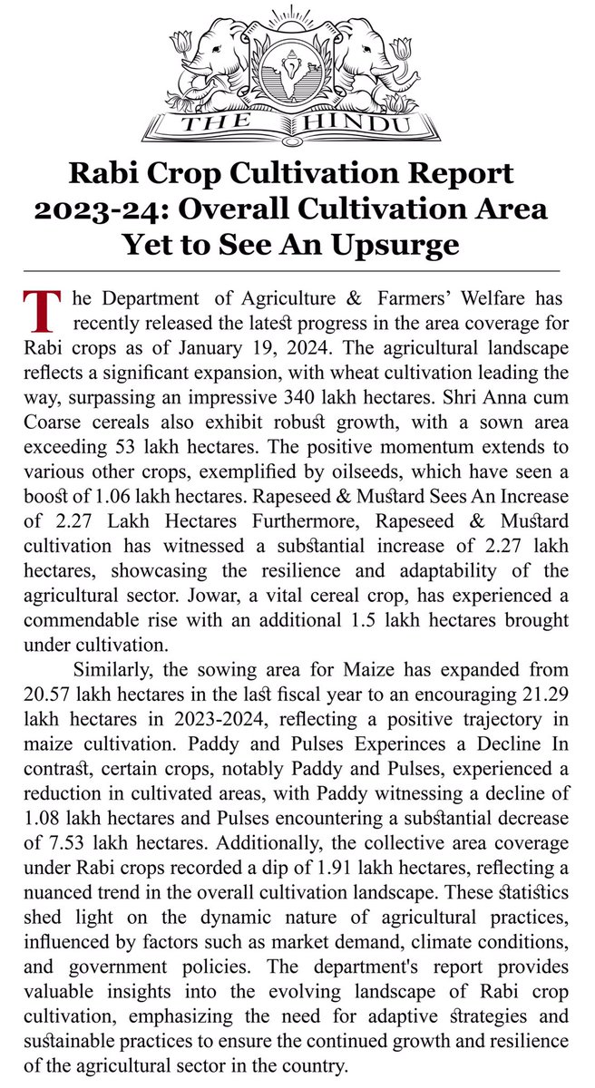 My article in The Hindu
Rabi 2023-24 report of India

#AgricultureIndia
#AgricultureStatistics
#Apeda