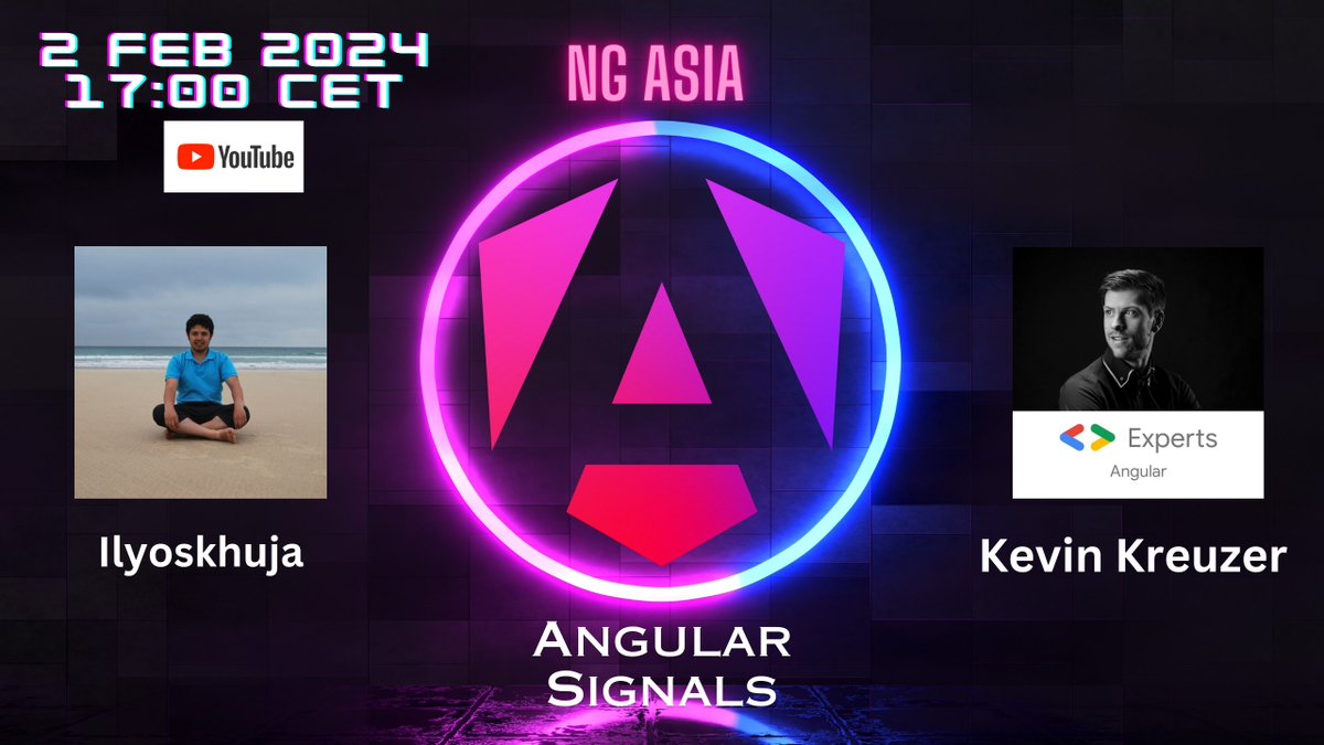 angular_asia's tweet image. 🚀 Exciting News: NG ASIA Meetup on "Angular Signal" with @KevinKreuzer! 🌐✨
📅 2 Feb 2024 | 🕒 17:00 CET | 📍 Youtube @NgAsiaAngular
🌟 Agenda:
Dive into Angular Signal
🎤 About Kevin Kreuzer:
Google Dev Expert in Angular & Web Tech
📣 Spread the word! #AngularSignal #NGASIA