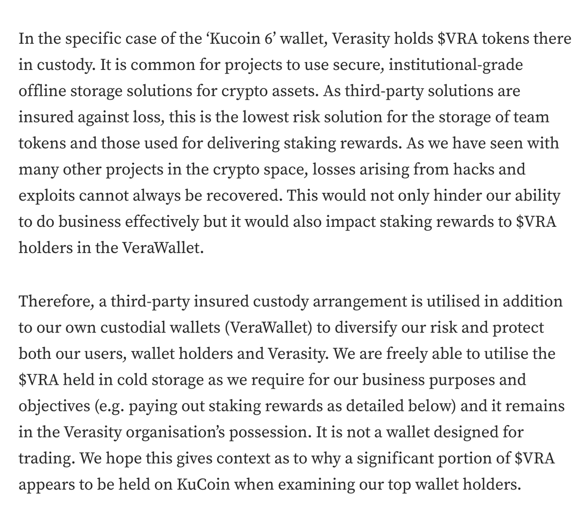 dinklekitt36472's tweet photo. Just to hopefully put some minds at ease here's @verasitytech CS over 1 year. I don't see extra tokens being added &amp; 1 yr vol. shows deflationary. 
#VRA also talks about why they don't label wallets
847m tokens set aside for staking
Benefits of custodial wallets
@rjmark_verasity https://t.co/iUaNMxwZDr