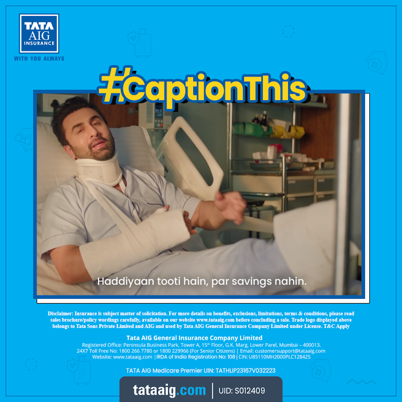 TATAAIGIndia's tweet photo. Thanks to us!
Comment with funny situations based on the above picture and light up the
comment box. Let your creative juices flow!
T&C Apply*

#TATAAIG #TrustedNameCompleteClaim #ExpectTheExpected #HealthInsurance #CompleteClaims #RanbirKapoor #RohitShetty #RK
#TrustedNaamFantasticKaam #CaptionThis