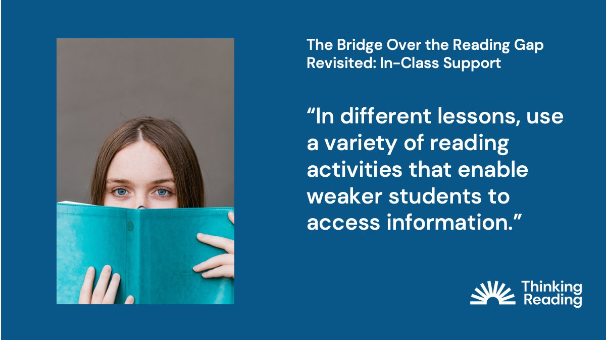ThinkReadHQ's tweet photo. Weaker readers can access challenging reading material if teachers apply appropriate supports, like group and paired reading tasks. 

Read more in our blog ‘The Bridge Over the Reading Gap – In-Class Support’ https://t.co/ArnGRSh9wE (8 min read).

#EduTwitter https://t.co/kkHQpgaTBX