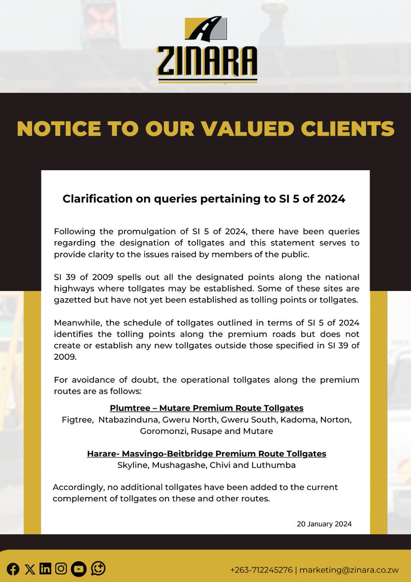 zinaraZW's tweet photo. Notice to our valued clients : Clarification on SI 5 of 2024 https://t.co/3cQ6Wp7tZT