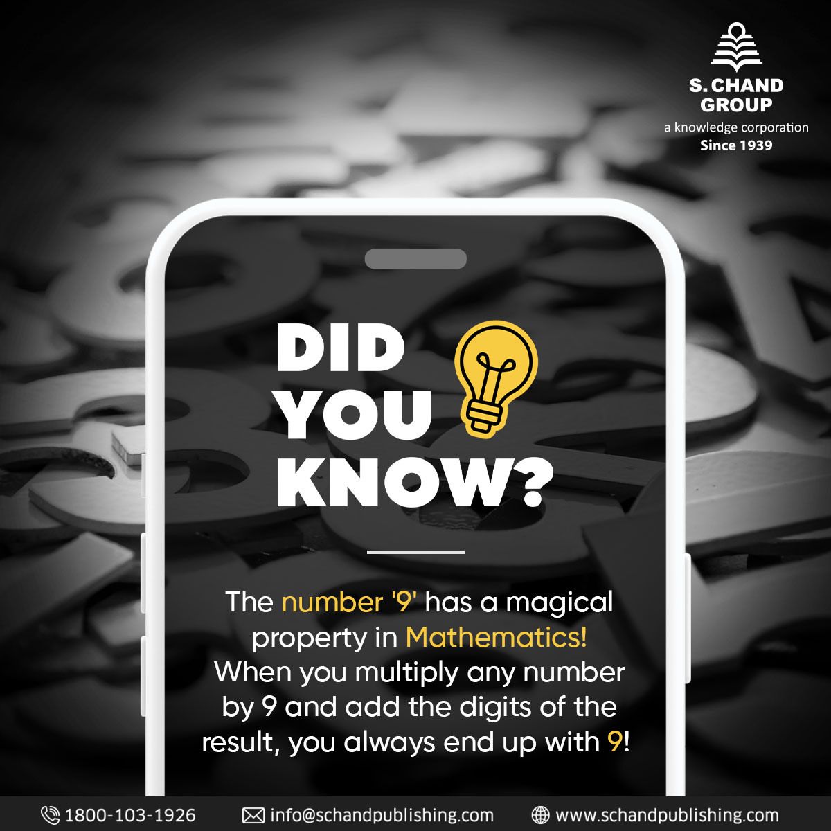 SChandGroup's tweet photo. Numbers have a secret language! 🤫

Multiply by '9,' add up the digits, and discover the fascinating magic hidden within!

#SChand #SChandPublishing #DidYouKnow #InterestingFacts #NumericalSecrets #MathWizardry #MindBlown #Mathematics https://t.co/2LK6d8MW7Y