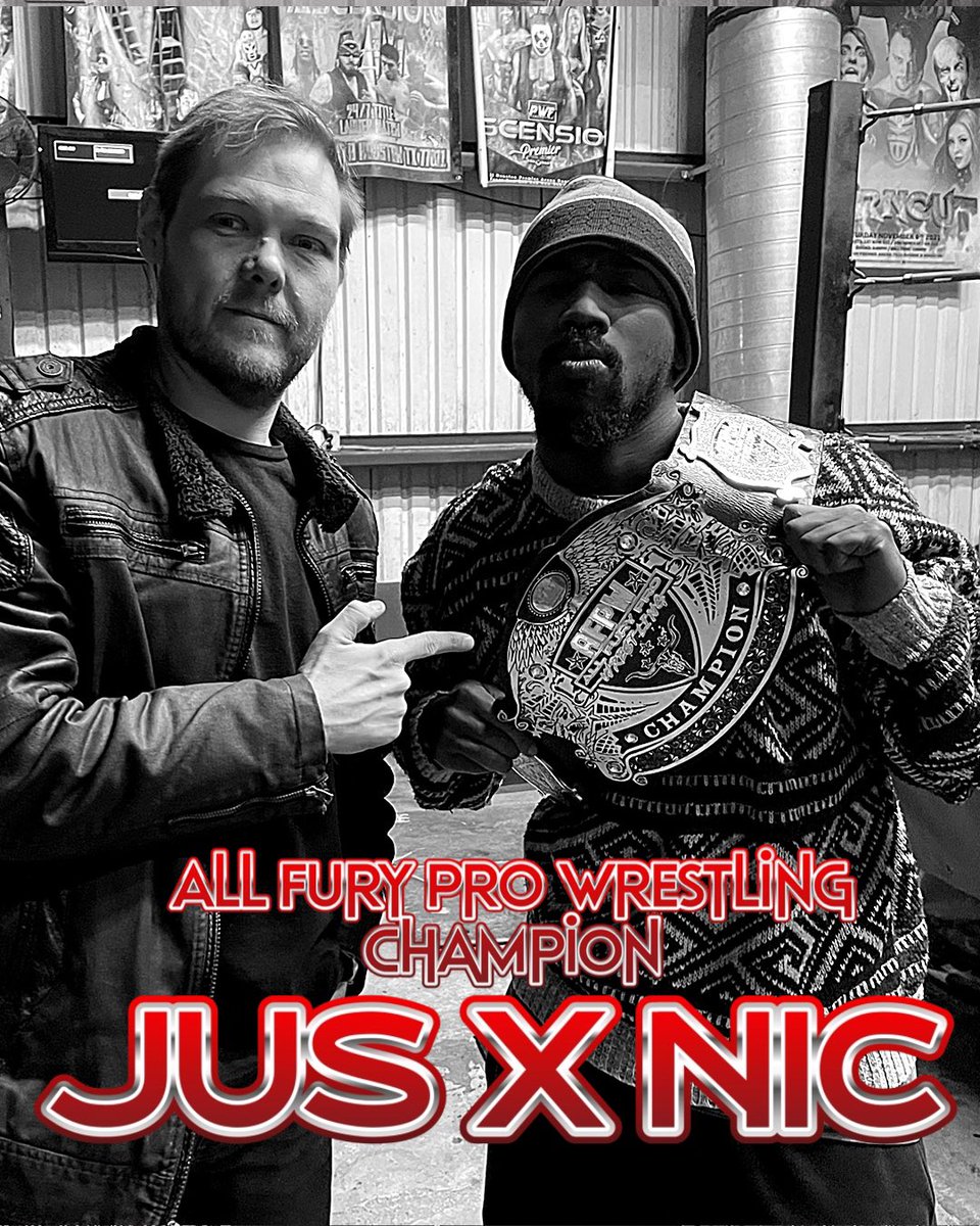 AllFuryPro's tweet image. Congrats to inaugural AFPW Champion, Jus x Nic!

#AFPW #GunsBlazing #AllFuryProWrestling