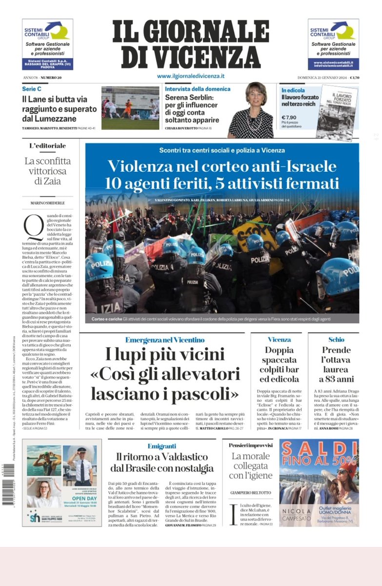 GiornaleVicenza's tweet image. #Buongiorno con la prima pagina de Il Giornale di #Vicenza di oggi ilgiornaledivicenza.it #gdv #ilgiornaledivicenza #primapaginagdv #21gennaio #21gennaio2024