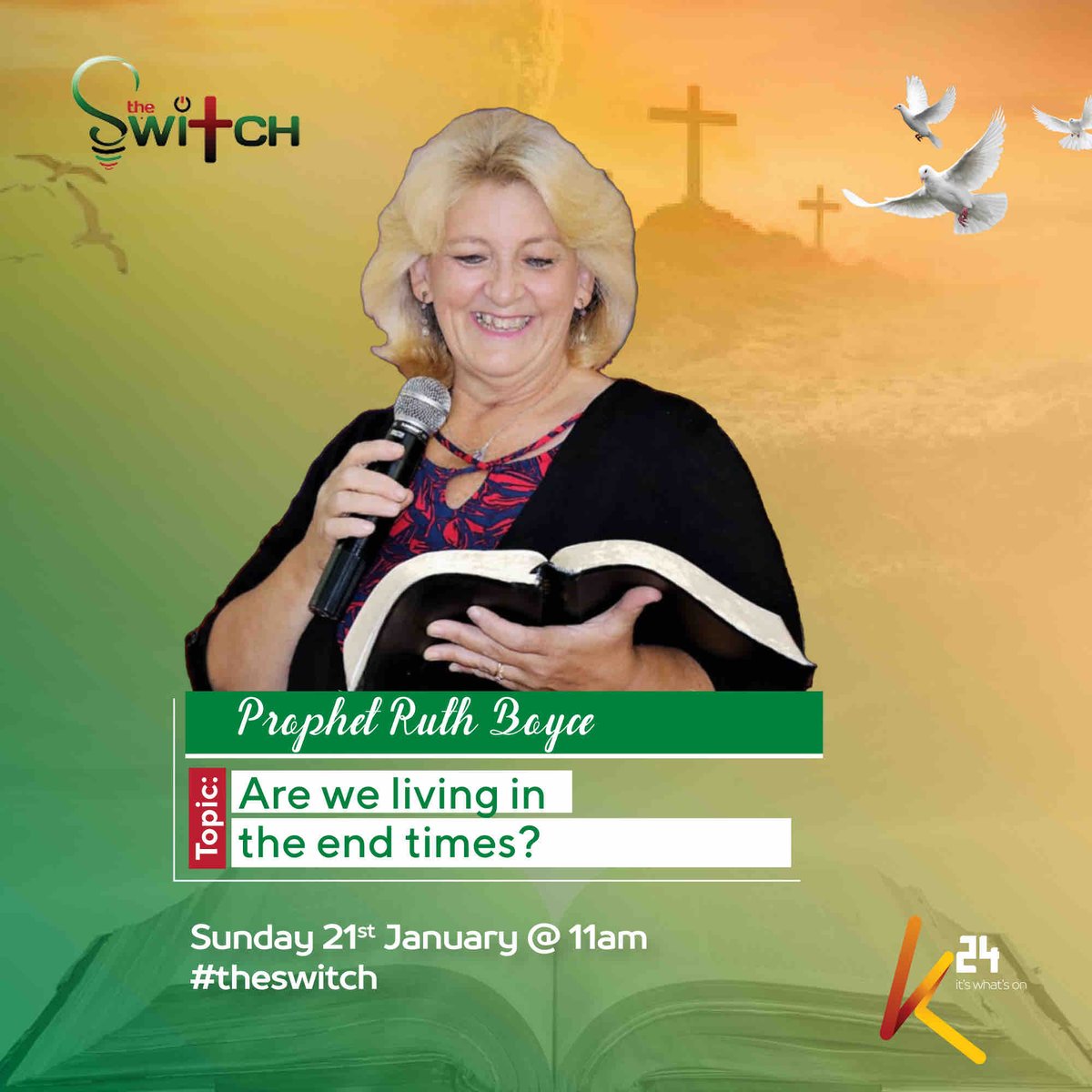K24Tv's tweet photo. Join us at 11 on #SwitchTV for an awesome show featuring the incredible guest for today, Prophet Ruth Boyce.

@Muhohomacharia @Djsoxxy @gertiegee https://t.co/jO9wzUcxyp