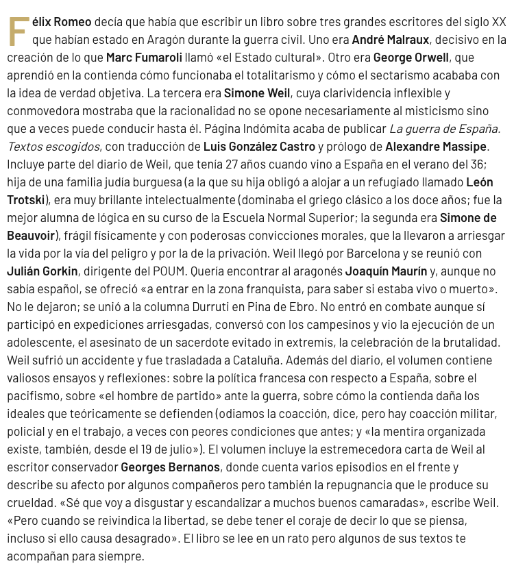 Simone Weil en  la guerra civil elperiodicodearagon.com/opinion/2024/0… a través de <a href="/periodicoaragon/">El Periódico de Aragón</a>