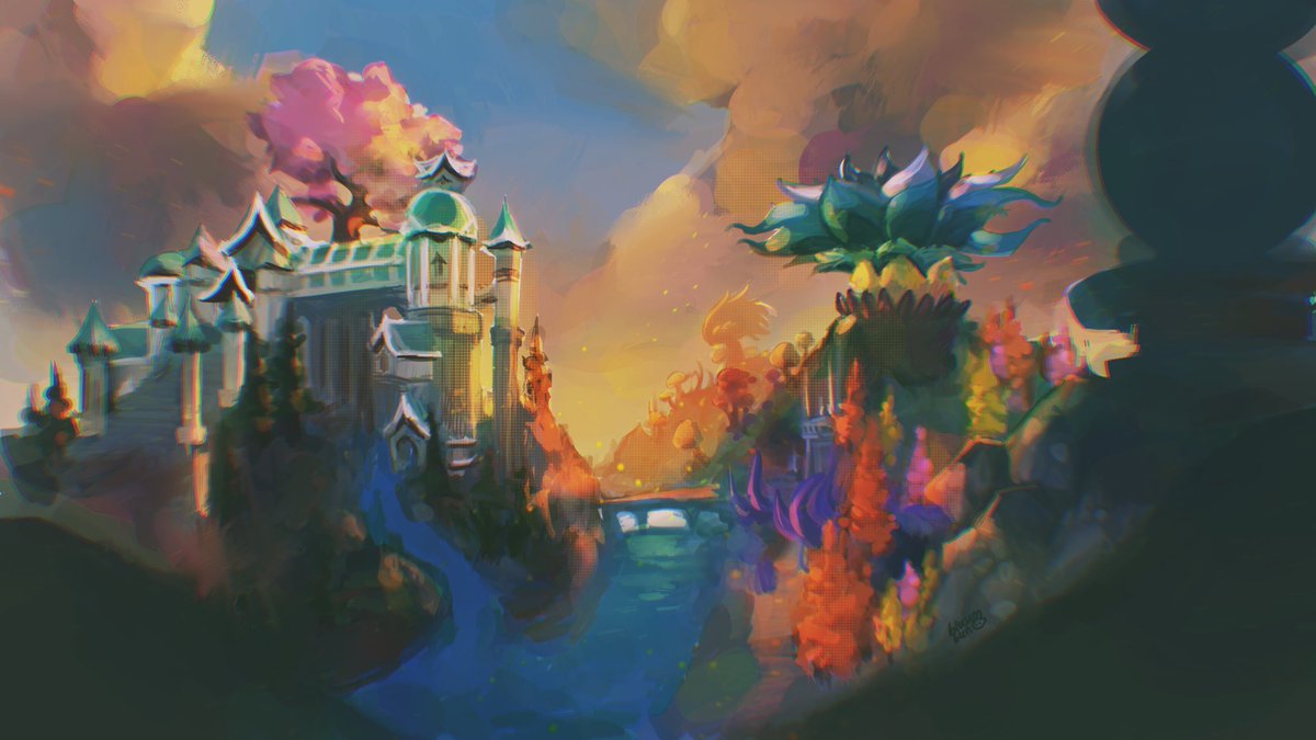 bluubun's tweet photo. Painted my favourite place, coincidentally built by my two favourite hermits :D I can never get over how breathtaking this view is! 

#hermitcraft #hermitcraftfanart #Geminitayfanart #pearlescentmoonfanart (does this count as fanart?) https://t.co/fQLkz8r6So