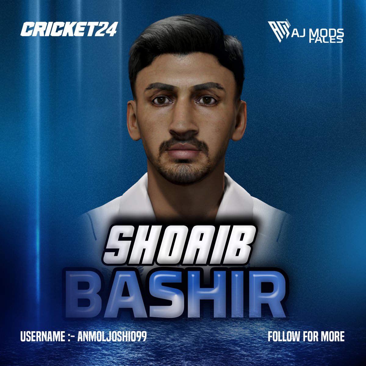 AJMods99's tweet photo. Exciting news! Sohaib Bashir makes his gaming debut in the India-England series! ๐๐ฎ Spin into action with Playface on Cricket 24. ๐ #CricketGaming #EngvsInd Don't miss out! Explore Sohaib Bashir's Playface on Cricket 24. ID :- anmoljoshi099๐๐ #Cricket24Gaming #AjMods https://t.co/ETQBTuZAgz