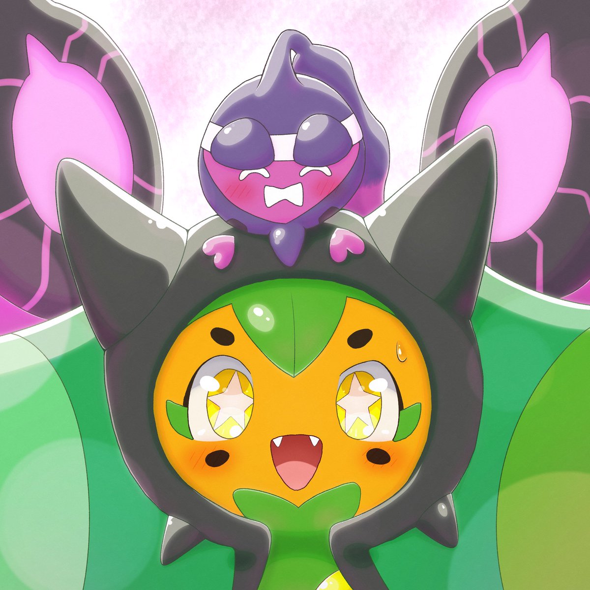 仲直り……？🍑👹💦 #モモワロウ #オーガポン #ポケモンイラスト