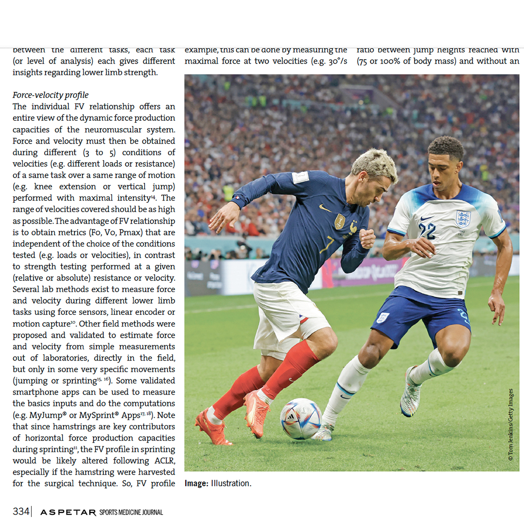Velocity-based Rehabilitation After ACL Reconstruction ...Testing and Training

✍️ – Written by <a href="/PierreSamozino/">Pierre Samozino</a>  and Brice Picot
---- 
Anterior cruciate ligament (ACL) ruptures are frequent in sport. As only two thirds of athletes return to the same level of play and the rate of