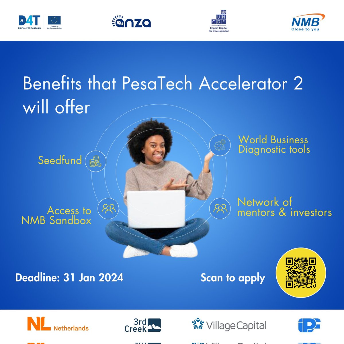 To all Fintech startups, we have extended our application deadline to 31 January 2024. Make sure you get your application in. To apply visit pesatechafrica.com Application deadline: 31 January 2024 @EUinTZ @AnzaInt @UNCDFdigital @NMBTanzania @3rdCreekGrants
