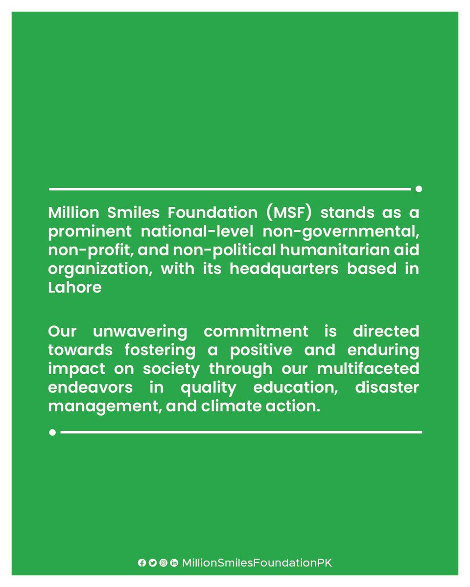 MSfoundationPK's tweet photo. Million Smiles Foundation (MSF) main goal to educate “Out of School Children”. MSF main focus is on making a positive impact on the lives of underprivileged children.

Come join the journey and Educate our children. DONATE your SMILES so we can spread a Million more Smiles.

#MillionSmilesFoundation #EducationForAll