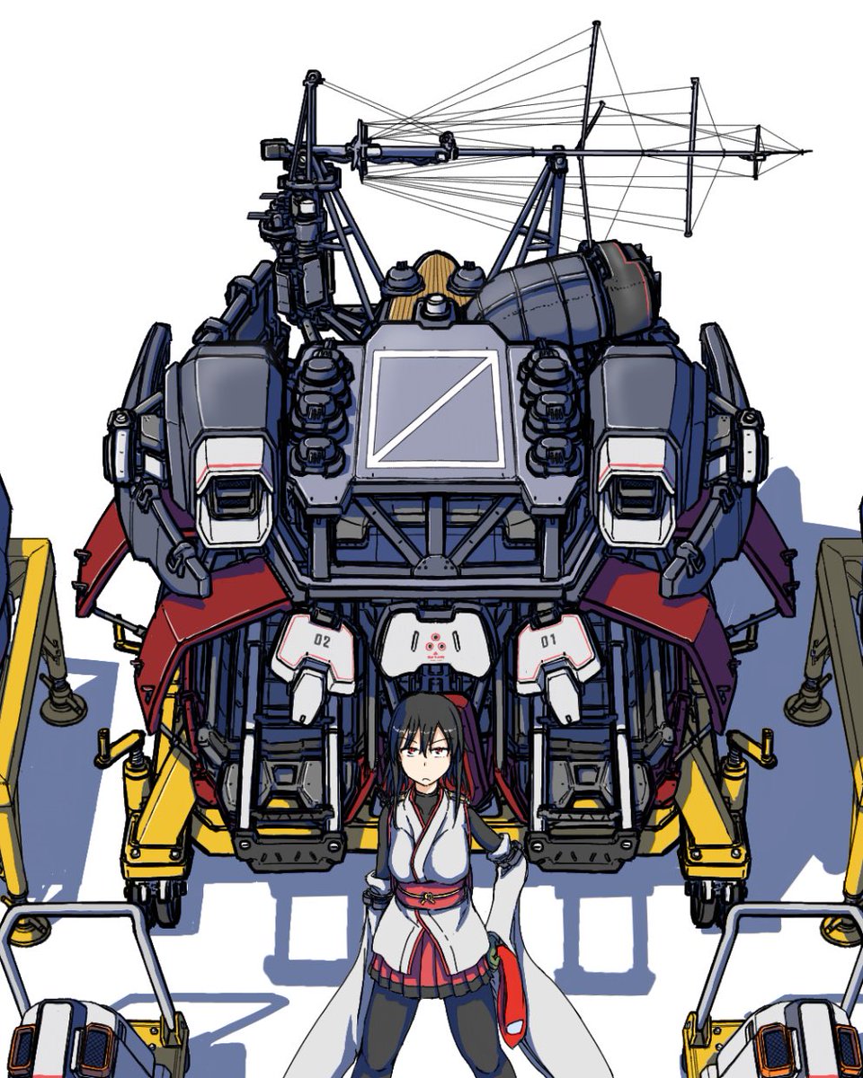 yamashiro (kancolle) 1girl black hair solo short hair detached sleeves white background cannon  illustration images