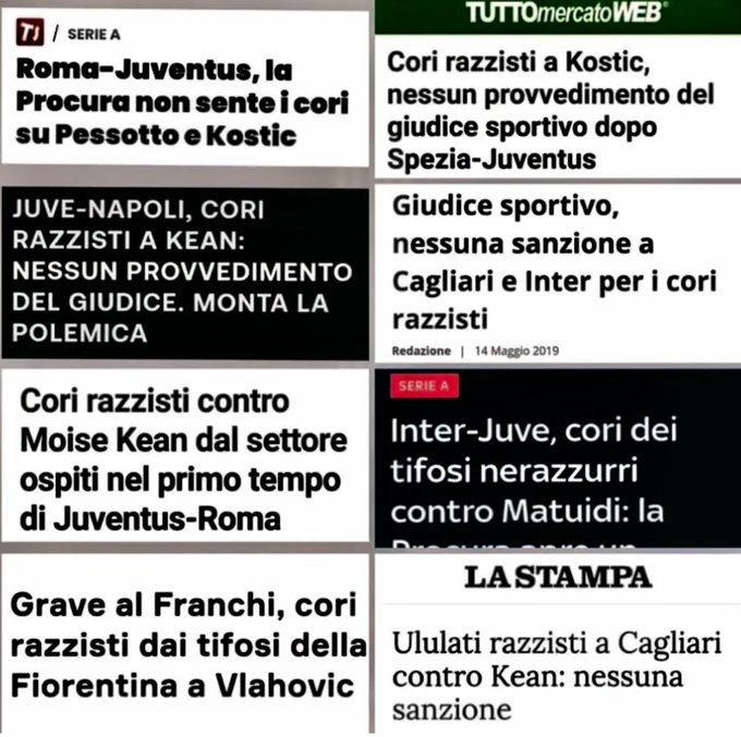 L'indignazione per il razzismo non va in base al colore della pelle ma va in base al colore  delle maglie
Così  squallido..i ragazzi 
della Juve tipo Matuidi, Kean,Pogba e altri hanno ricevuto cori in quasi tutti gli stadi italiani ma nessuna indignazione
#figcout #Gravinaout