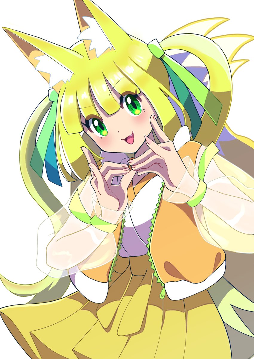 1girl animal ears blonde hair solo fox ears green eyes skirt  illustration images