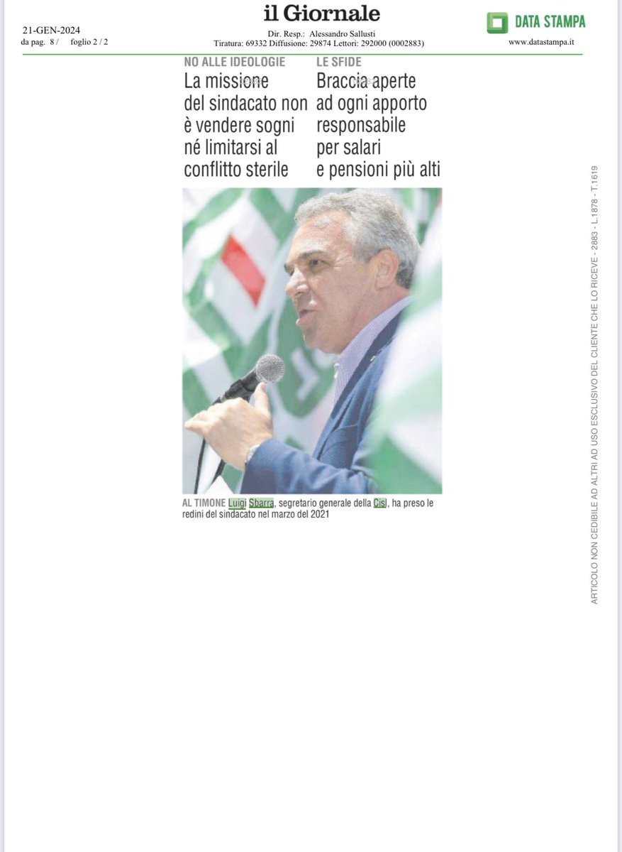 CislNazionale's tweet photo. “Il sindacato non deve vendere sogni né limitarsi al conflitto sterile: la sua missione è negoziare, far avanzare tutele e diritti facendo i conti con la realtà. Con l'obiettivo della coesione sociale, del bene comune, dell'unità del paese”: #LuigiSbarra su ‘Il Giornale’. https://t.co/dpF2E324k0