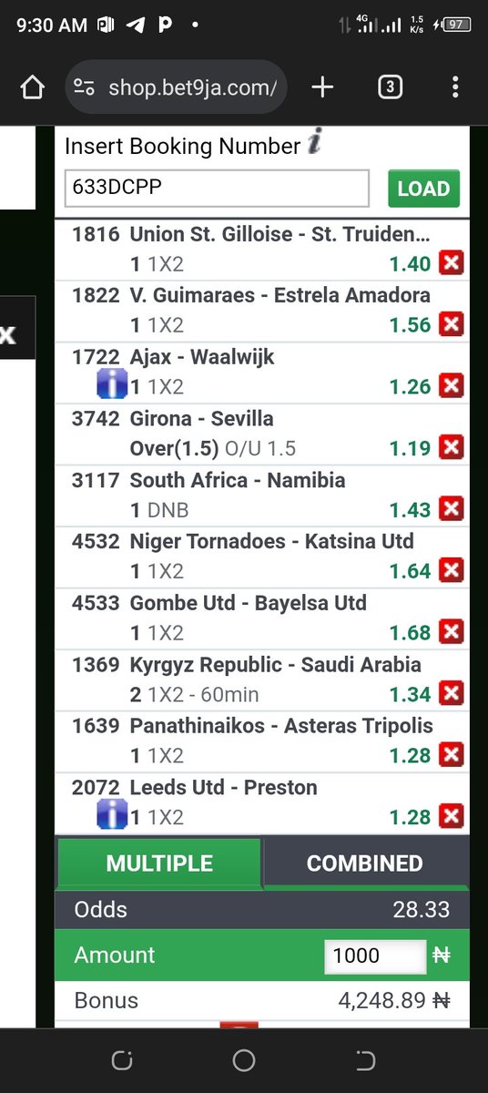 633DCPP Bet9ja Code of the day