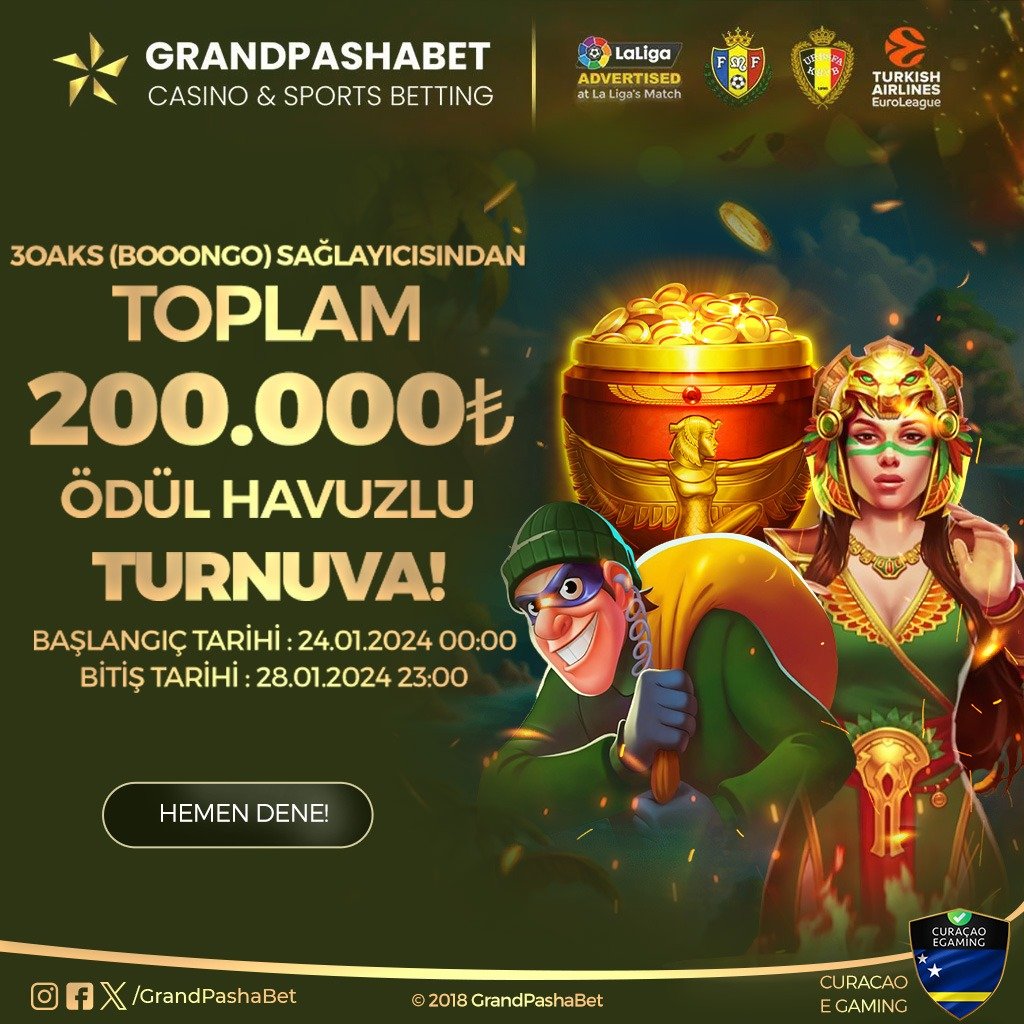 🎰3OAKS(BOOONGO) Sağlayıcısından 200.000 TL Ödül Havuzlu Turnuva GrandPashaBet'te! 💸Katılım için minimum 1 TL ve üzerinden 20 bahis al ve sıralamada en yüksek puanla yüksek kazanç senin olsun! ⏰ Başlangıç : 24.01.2024 00:00 ⏰ Bitiş : 28.01.2024 23:00 bit.ly/grandsosyal