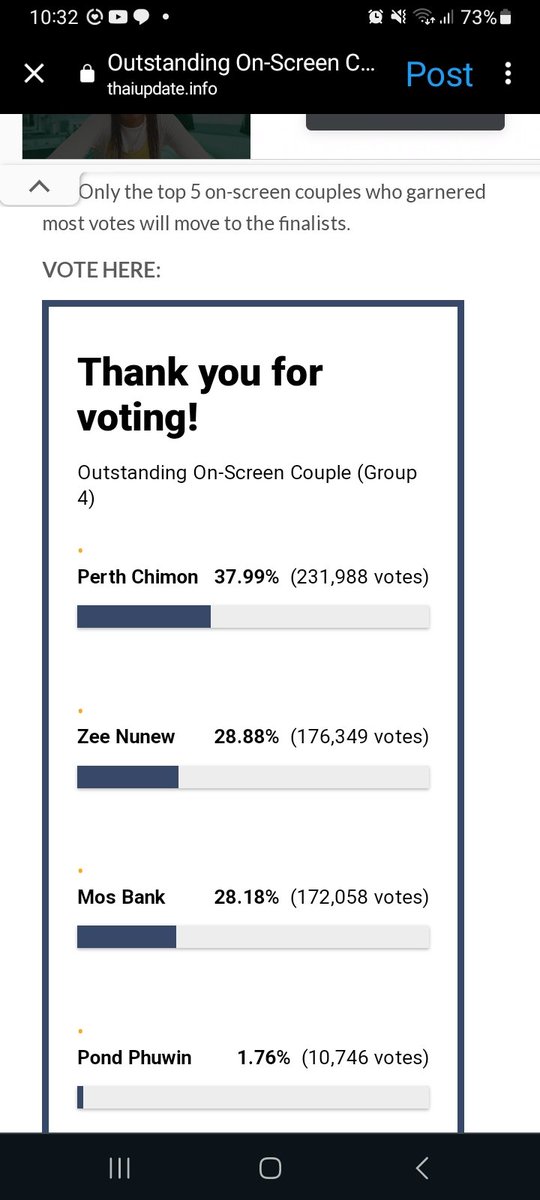 🚀 Calling all fans! 🌟 Let's unite and amplify our support by voting! 🗳️ Your votes can make a difference and help widen the gap. Show your dedication to our favorites Vote now and let the fandom spirit shine! 🌈🔗  #ZeeNuNew thaiupdate.info/outstanding-co…