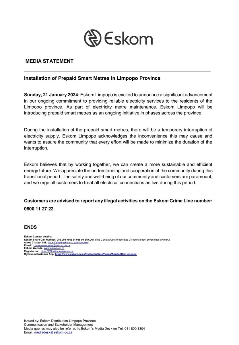 Eskom Hld SOC Ltd tweet media