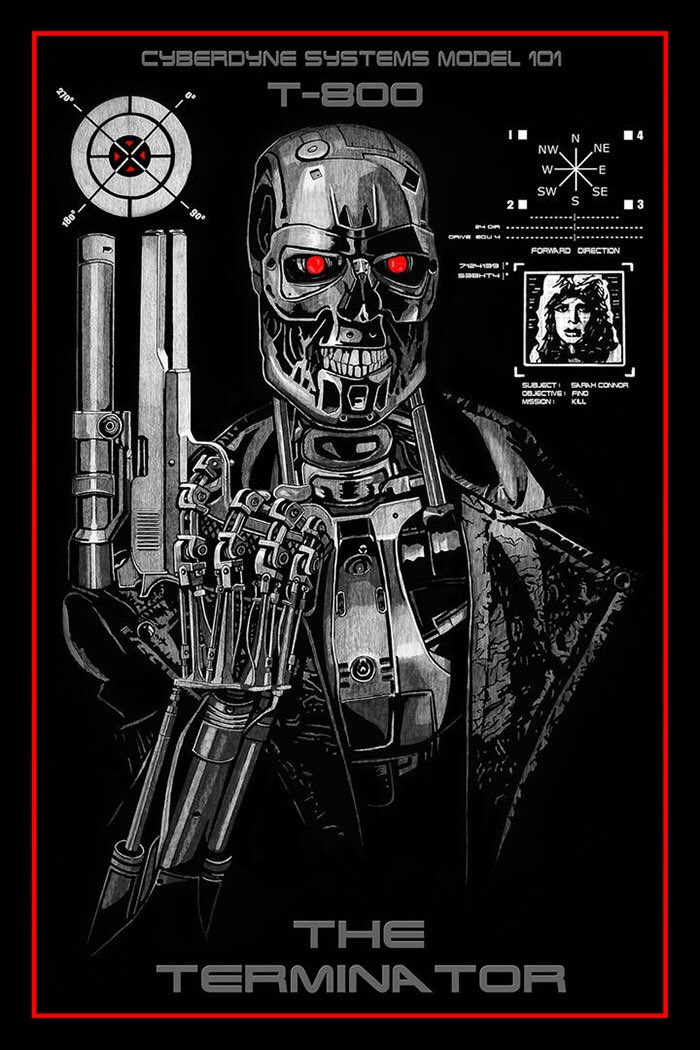 The Terminator poster art. #TheActionReturns #TheActionReturnsPodcast #TheHorrorReturns #TheHorrorReturnsPodcast #THRPodcastNetwork #Action #ActionMovies #ActionFilms #ActionTelevision #ActionSeries #ActionMoviePodcast #TheTerminator #JamesCameron #CarlesGanya