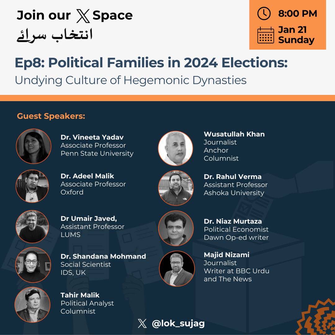 Who runs for elections in Pakistan? Political Parties or Political Families? Join us tonight at 8:00 PM to understand why and how our political system is under the elite capture of dynasties and family networks. Link: twitter.com/i/spaces/1kvJp…