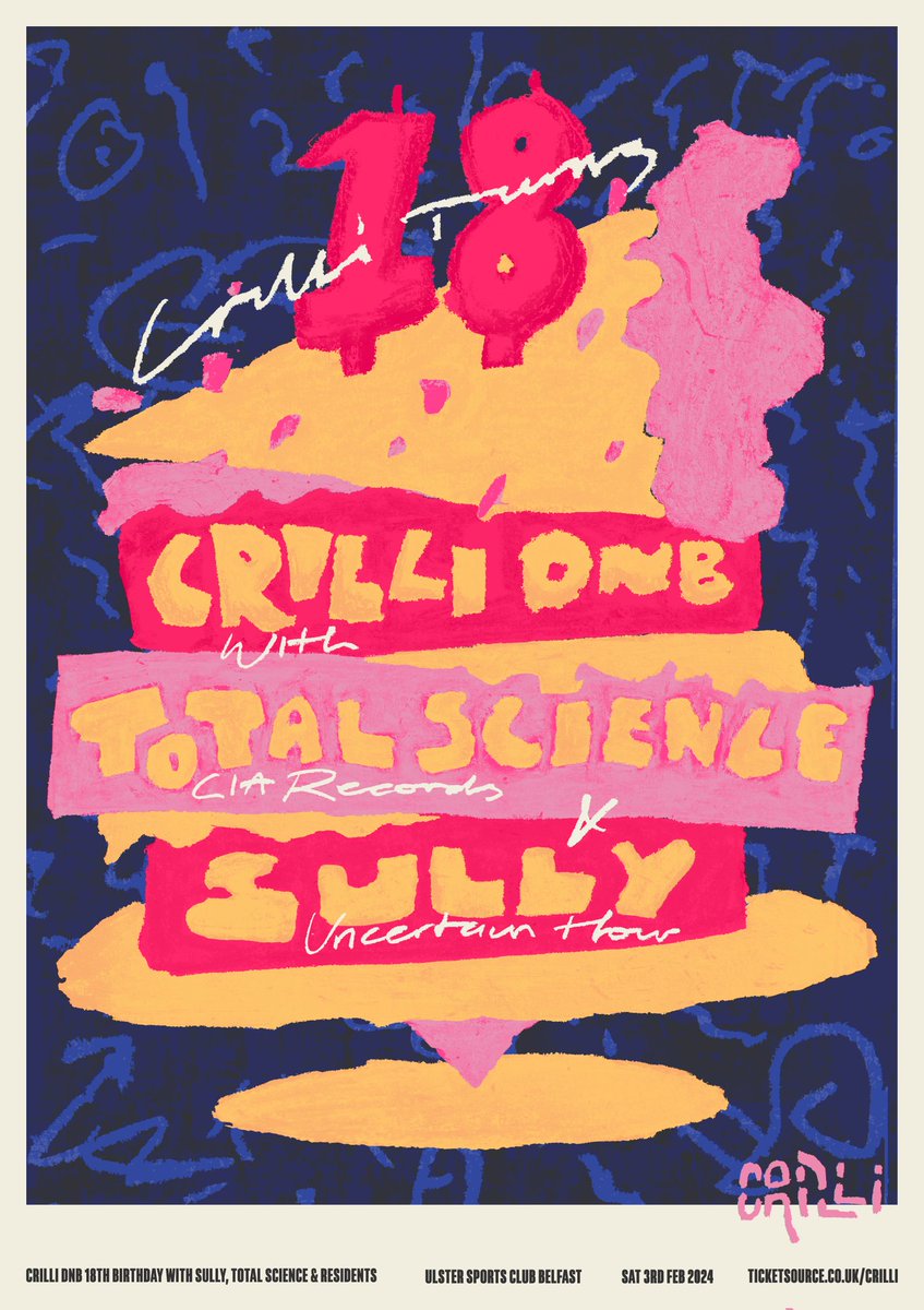 BadOperator's tweet image. Two weeks until we ring in 18 Years of Crilli at Ulster Sports Club. 

We're joined on the night by an all-star cast of omnipresent drum and bass legends Total Science and modern jungle prodigy Sully. Big nights necessitate even bigger guests!

 Tickets: linktr.ee/Crillidnb
