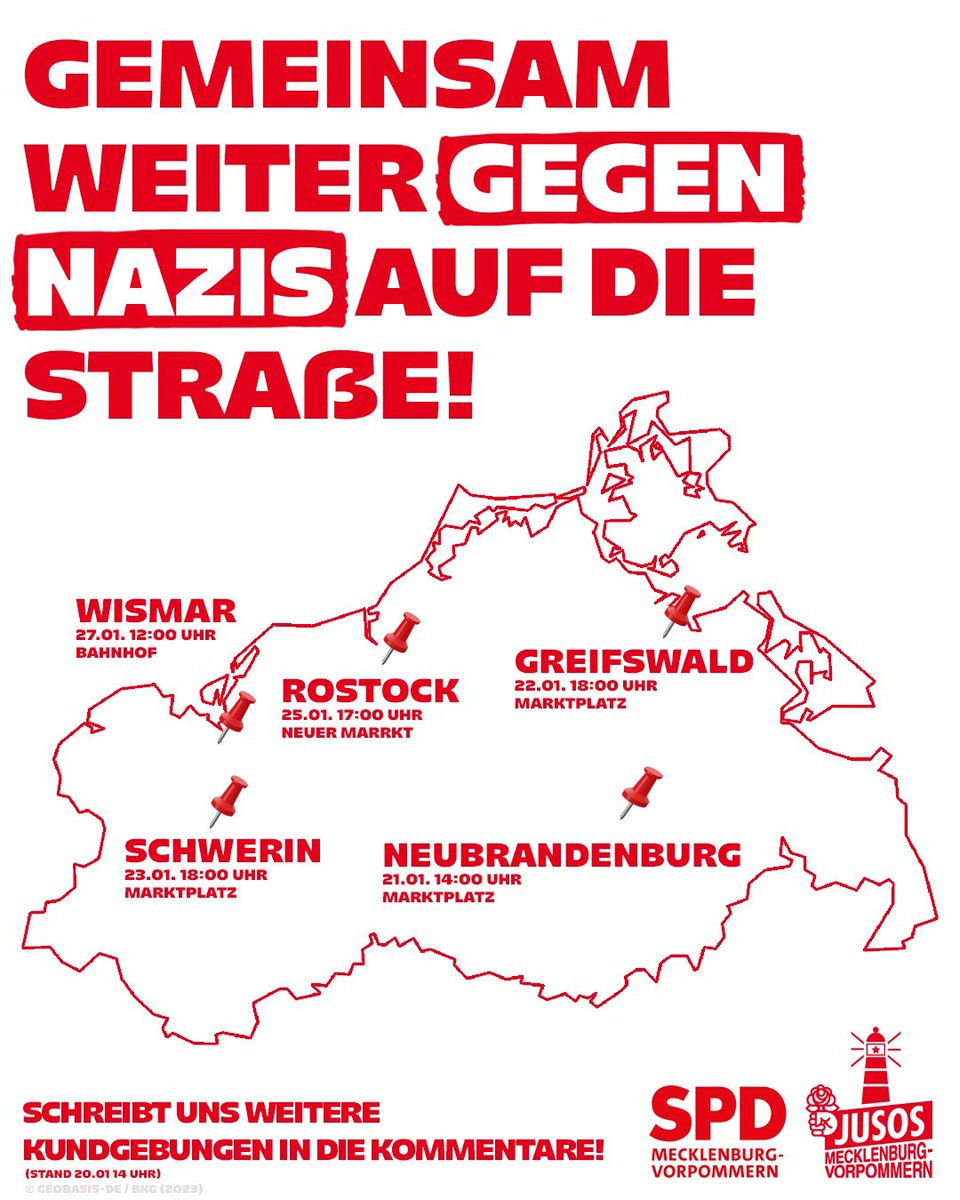 Leute, wir sind baff. 

Viele tausend Menschen zeigen in MV Gesicht für die Demokratie und gegen den Rechtsextremismus. Es geht ein Ruck durchs Land.

Jetzt heißt es: Weitermachen!
