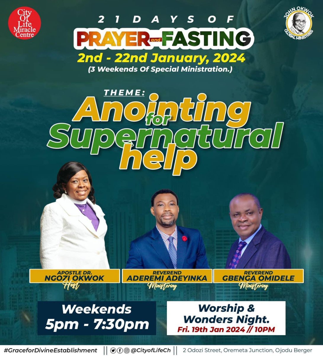 We are so glad to see you at church today!
It’s Day 20 of the 21 Days Prayers and Fasting 🔥🔥🔥🔥

#supernaturalhelp24 #CityOfLifeCh #SundayService