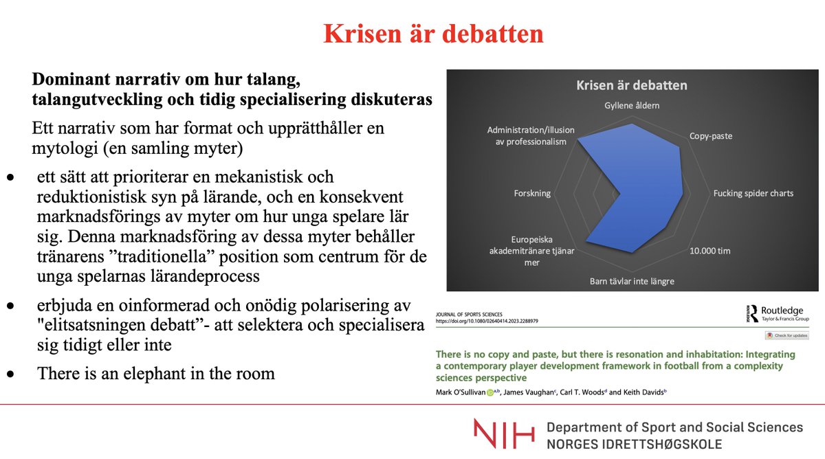 Jag presenterade om talang, talangutveckling och specialisering och pågående myter i Barn ungdomsfotboll inramat av temat 'krisen är debatten' i Göteborg igår  Tack för inbjudan <a href="/NKartengren/">Nicklas Kartengren</a>
