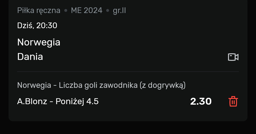 Jeszcze jeden zakład solo na dziś, wczoraj się udało po identycznym kursie, ale dzisiaj dużo bardziej ryzykowny bo idziemy w under skrzydłowego. 

Blonz grał ostatnio prawie cały mecz, więc na logikę i na to jak wyglądaja rotację w Norwegii dziś tyle czasu powinien dostać