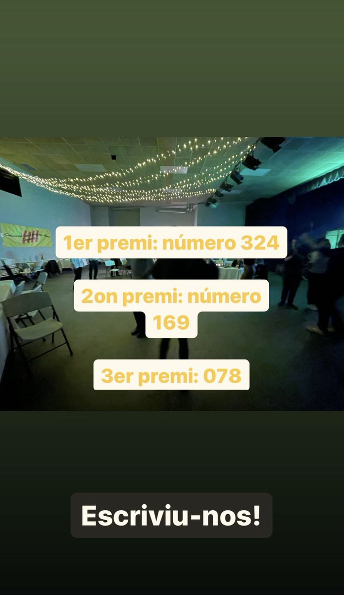 Atenció als guanyadors de la Rifa de Sant Antoni 2024. Primer premi 324. Segon premi: 169. Tercer premi: 078! Enhorabona als premiats, poseu-vos en contacte amb nosaltres i moltes gràcies a tothom! 🤗