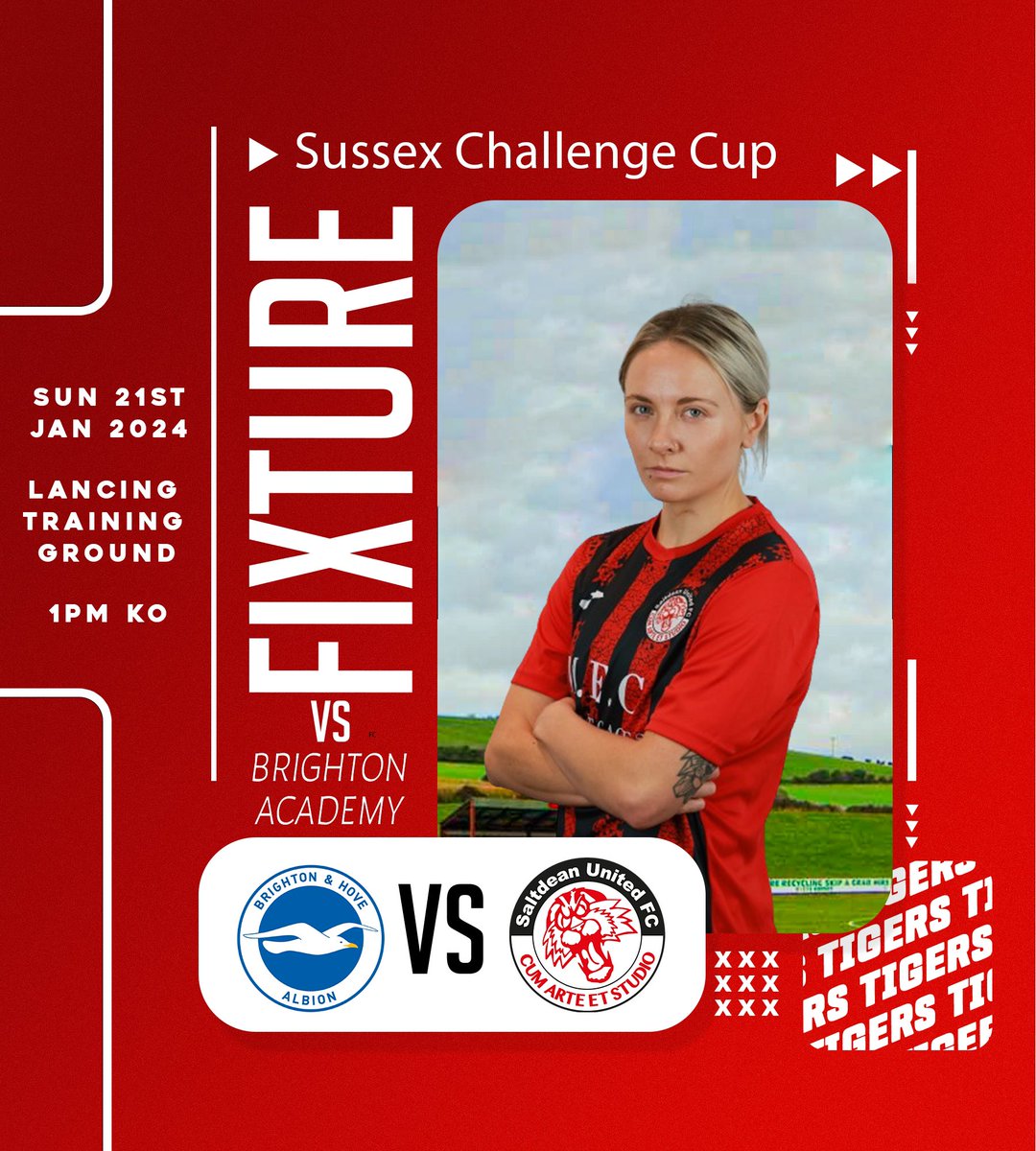 SaltdeanWomenFC's tweet photo. GAME DAY

It’s Semi Final action this afternoon and what a cracker it is. 

We face @BHAFCWomen academy at the Lancing Training Ground, 1pm KO. 

The winners will face either Newhaven or Worthing at Culver Road later this year.

Let’s go girls! 🔥🐯 https://t.co/FMWg1aTcpw