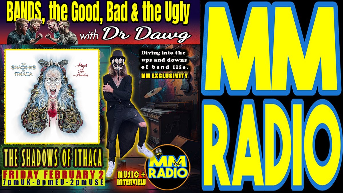 ☝️'BANDS, THE GOOD, BAD & THE UGLY with Dr DAWG' feat. 'THE SHADOWS OF ITHACA'🤘MM Radio dives into the ups & downs of band life👉AIRING FRI FEB 2 on MM Radio➡️mm-radio.com @WEAK13 @undurskin @jam_tako3 @dorner_martina @ChuckyTrading @magpie_sally
