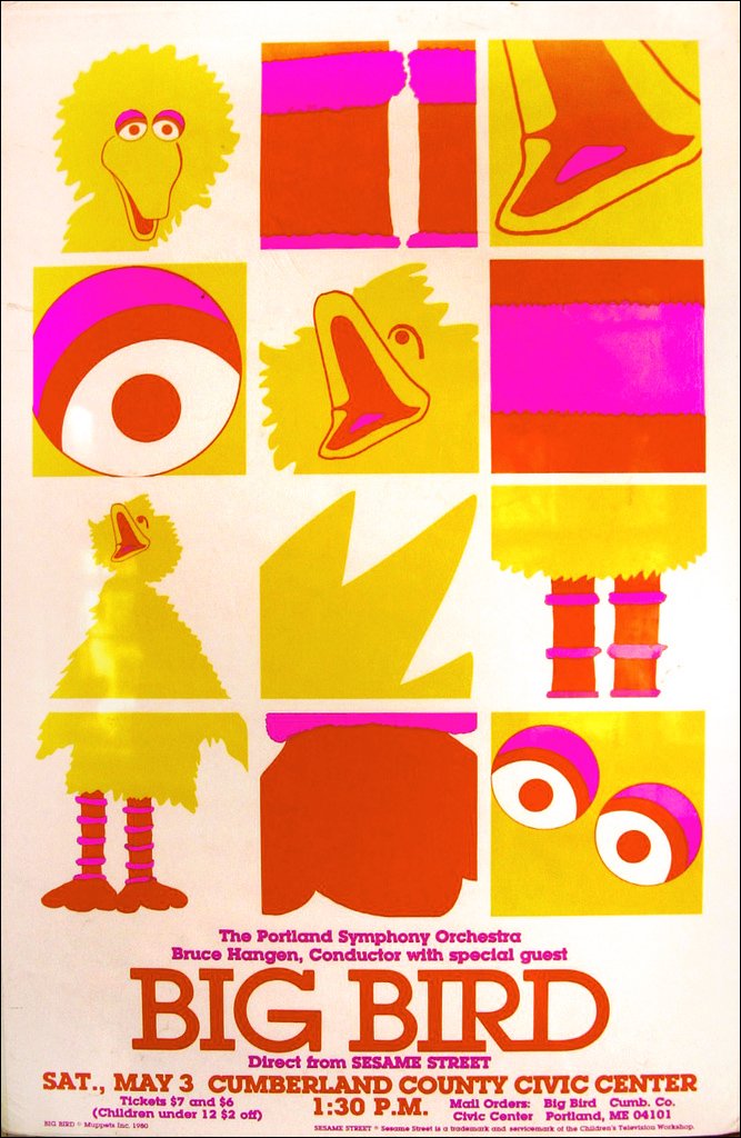 Unable to stop looking at or thinking about this 1980 Portland symphony orchestra poster featuring Big Bird