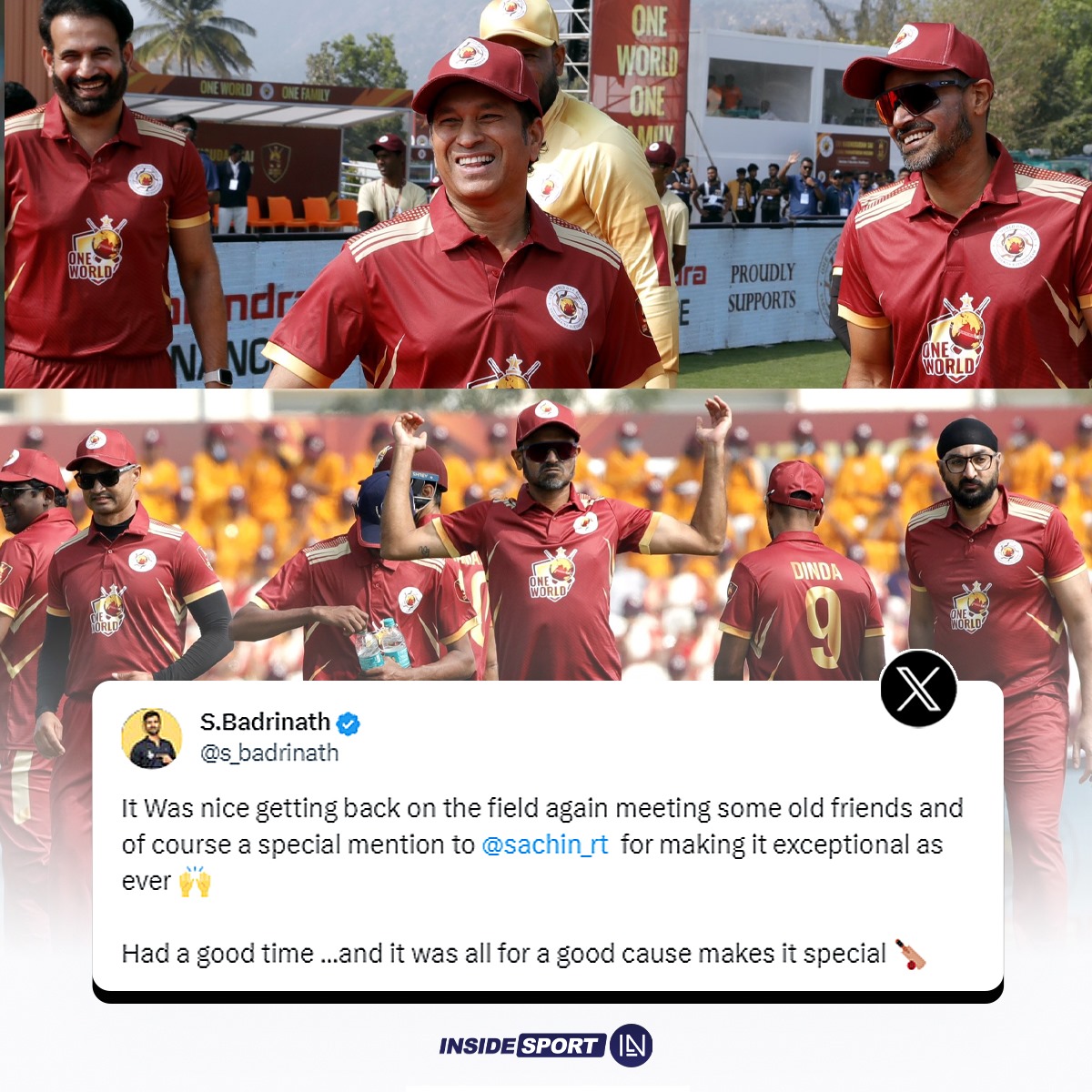 InsideSportIND's tweet photo. Subramanian Badrinath expresses his pleasure to play with the great, Sachin Tendulkar in the OWOF Cup 🙌

#Badrinath #SachinTendulkar #OWOFCup #CricketTwitter https://t.co/he9NcKWUq8