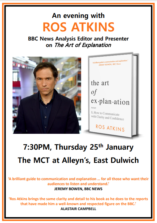 Tickets going fast...@BBCRosAtkins will be in conversation with Nuala Mcgovern @BBCNuala Book your seats here >>> alleyns.org.uk/calendar/2024-… #booksigning #dulwich #peckham #bookstagram #artofexplanation #localauthor #bookstoread #culture #London @dulwichdiverter