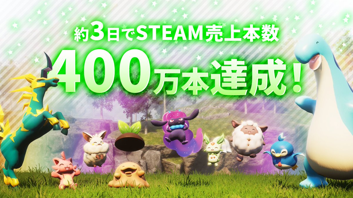 国産ゲーム「パルワールド」発売3日で400万本超の売上。Steam史上5番目に多い同時接続者数