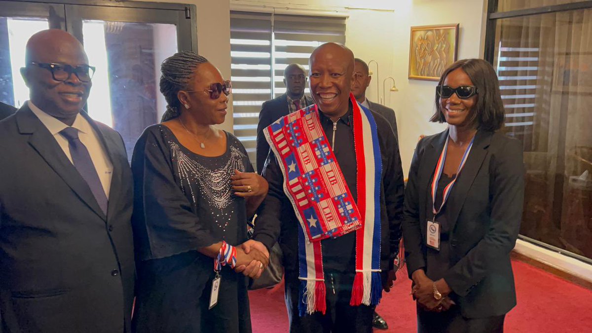 EFFSouthAfrica's tweet photo. ♦️In Pictures♦️

CIC @Julius_S_Malema arriving ahead of the inauguration of President- Elect Joseph Nyuma Boakai of the Republic of Liberiato be held tomorrow in Liberia.

African unity can only be attained if Africans can see one another in themselves.

#CICInLiberia https://t.co/YK6JxyPnO7