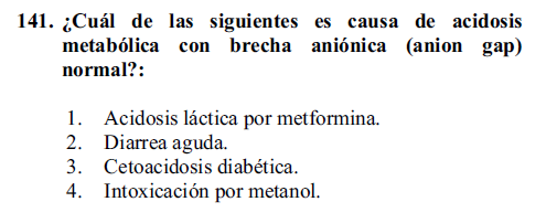 justtmar's tweet photo. Preg 141. El anión GAP aumentado habla de "ácidos intrusos" (ác.láctico, cetoácidos, alcoholes).  Si pierdes HCO3- por las heces, tu riñón debería reabsorber Cl- respondiendo a esa pérdida. El mejor libro del mundo te lo explica más allá de un tweet. 
¿✅? Aquí no dudo, es la 2. https://t.co/pyDoD8iPF5