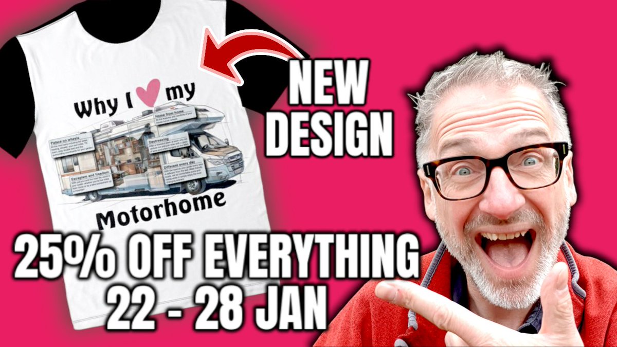 "Why I 💕 my Motorhome" is about some reasons why motorhoming is fun. It includes a cut-away of a motorhome &amp; lists some benefits. Its in our shop on T-shirts and stickers etc and everything is 25% off. Click the link to check out of store 

redbubble.com/shop/ap/157211…